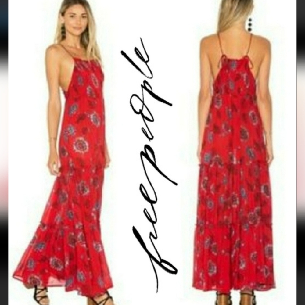 NWOT Free People Maxi Dress Red & Blue Size Small